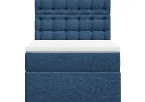 Pat box spring cu saltea, albastru, 90x190 cm, textil - 4/5