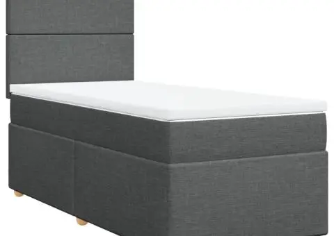 Pat box spring cu saltea, gri închis, 90x200 cm, textil - 2/5