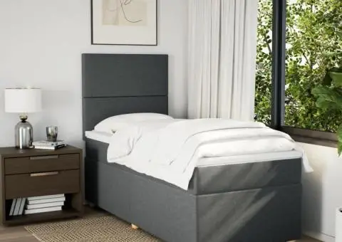 Pat box spring cu saltea, gri închis, 90x200 cm, textil - 3/5