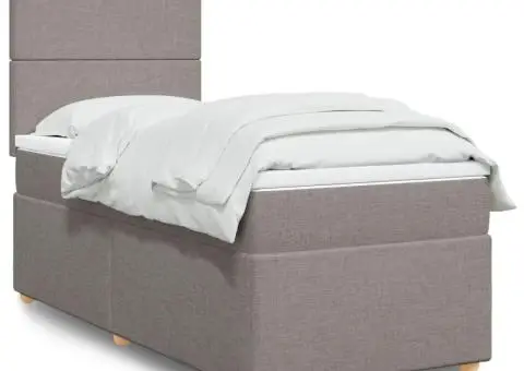 Pat box spring cu saltea, gri taupe, 90x200 cm, textil - 1/5