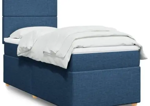 Pat box spring cu saltea, albastru, 90x200 cm, textil - 1/5