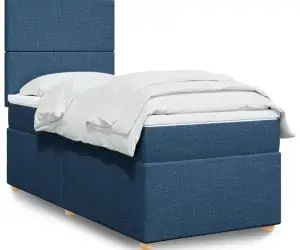 vidaXL Pat box spring cu saltea, albastru, 90x200 cm, textil