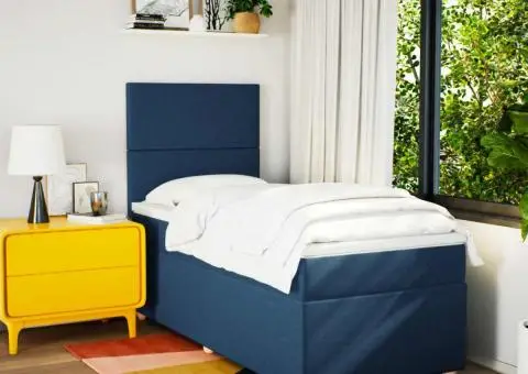 Pat box spring cu saltea, albastru, 90x200 cm, textil - 3/5