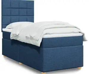 vidaXL Pat box spring cu saltea, albastru, 90x200 cm, textil
