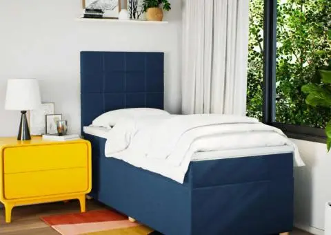 Pat box spring cu saltea, albastru, 90x200 cm, textil - 3/5