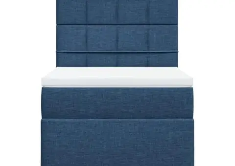 Pat box spring cu saltea, albastru, 90x200 cm, textil - 4/5