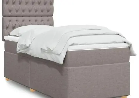 Pat box spring cu saltea, gri taupe, 90x200 cm, textil - 1/5