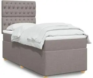 vidaXL Pat box spring cu saltea, gri taupe, 90x200 cm, textil