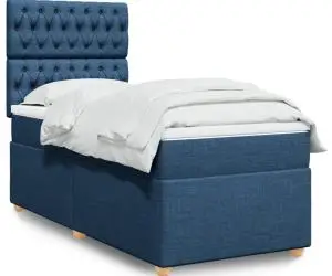 vidaXL Pat box spring cu saltea, albastru, 90x200 cm, textil