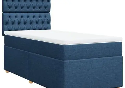 Pat box spring cu saltea, albastru, 90x200 cm, textil - 2/5