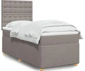 vidaXL Pat box spring cu saltea, gri taupe, 90x200 cm, textil