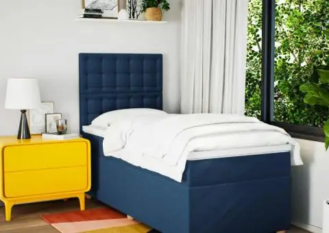 Pat box spring cu saltea, albastru, 90x200 cm, textil - 3/5