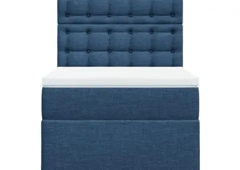 Pat box spring cu saltea, albastru, 90x200 cm, textil - 4/5