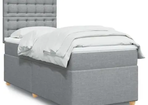 Pat box spring cu saltea, gri deschis, 100x200 cm, textil - 1/5