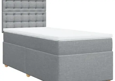 Pat box spring cu saltea, gri deschis, 100x200 cm, textil - 2/5