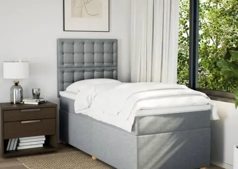 Pat box spring cu saltea, gri deschis, 100x200 cm, textil - 3/5