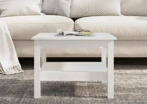 idaXL Măsuță de cafea, alb, 55x55x40 cm, lemn masiv de pin - 4/5