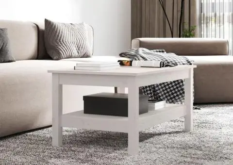 Măsuță de cafea, alb, 80x50x40 cm, lemn masiv de pin - 5/5