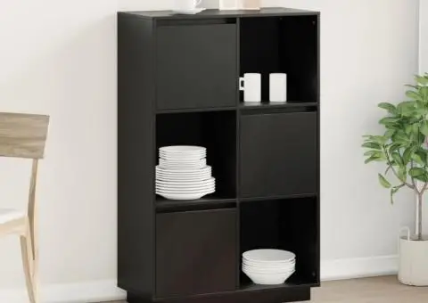 Dulap înalt, negru, 74x35x117 cm, lemn masiv de pin - 1/5