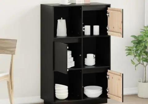 Dulap înalt, negru, 74x35x117 cm, lemn masiv de pin - 3/5