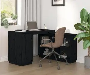 vidaXL Birou, negru, 110x50x75 cm, lemn masiv de pin