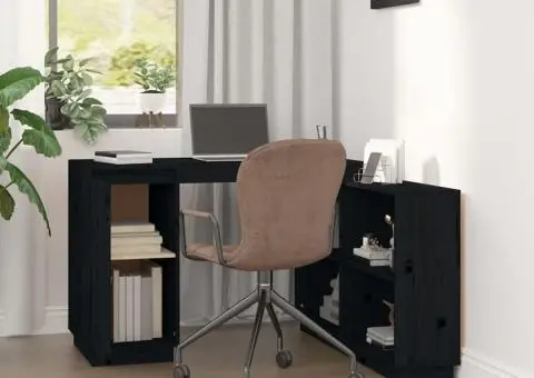 Birou, negru, 110x50x75 cm, lemn masiv de pin - 3/5