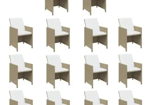 Set mobilier de exterior cu perne, 15 piese, bej, poliratan - 4/5