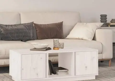 Măsuță de cafea, alb, 110x50x40 cm, lemn masiv de pin - 1/5