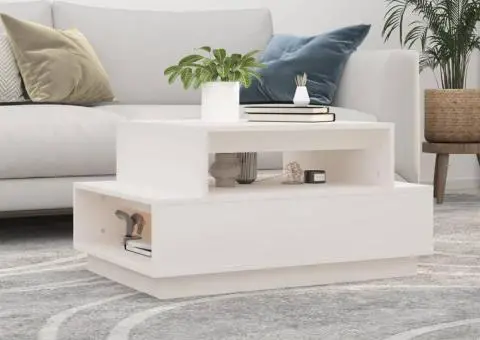 Măsuță de cafea, alb, 80x55x40,5 cm, lemn masiv de pin - 1/5