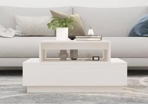 Măsuță de cafea, alb, 80x55x40,5 cm, lemn masiv de pin - 3/5