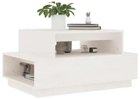 Măsuță de cafea, alb, 80x55x40,5 cm, lemn masiv de pin - 4/5