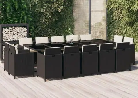 Set mobilier de exterior cu perne, 15 piese, negru, poliratan - 1/5