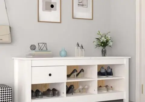 Dulap pentru pantofi, alb, 110x38x45,5 cm, lemn masiv pin - 1/5