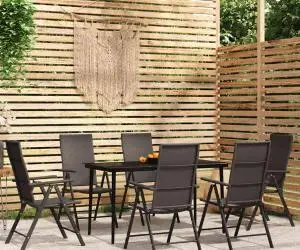 vidaXL Set de servit masa pentru grădină, 7 piese, negru