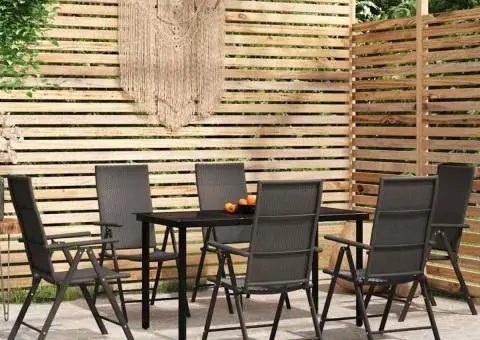 Set de servit masa pentru grădină, 7 piese, negru - 1/5