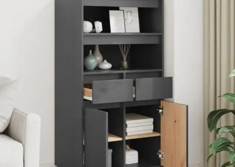 Dulap înalt, gri, 60x40x116,5 cm, lemn masiv de pin - 3/5