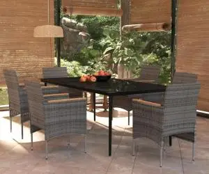 vidaXL Set de servit masa pentru grădină, 7 piese, gri și negru