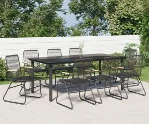vidaXL Set cu masă pentru grădină, 9 piese, negru, ratan PVC