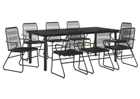 Set cu masă pentru grădină, 9 piese, negru, ratan PVC - 3/5