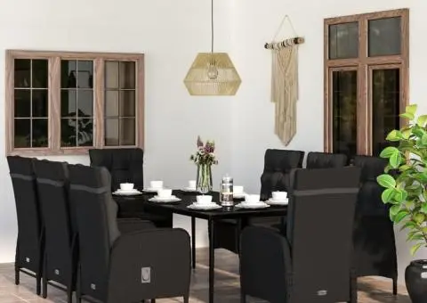 Set mobilier de grădină cu perne, 9 piese, negru - 1/5