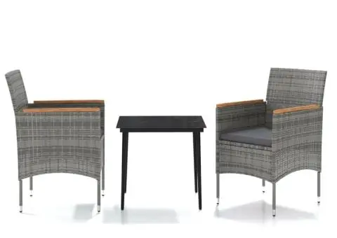 Set mobilier de grădină, cu perne, 3 piese, gri și negru - 2/5