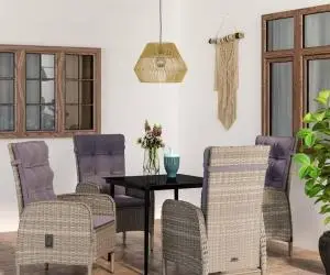 vidaXL Set de servit masa pentru grădină, 5 piese, gri și negru