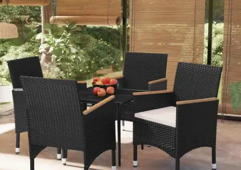 Set masă pentru grădină, 5 piese, cu perne, negru - 1/5