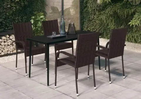 Set de servit masa pentru grădină, 5 piese, maro și negru - 1/5