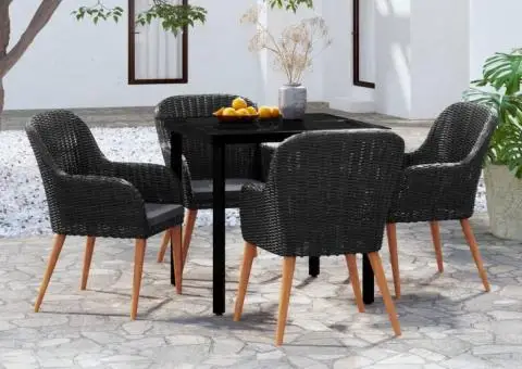 Set masă pentru grădină, 5 piese, cu perne, negru - 1/5