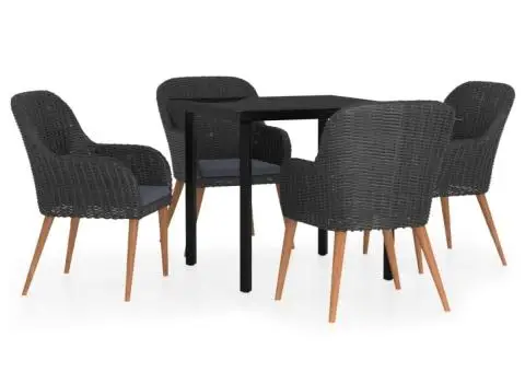 Set masă pentru grădină, 5 piese, cu perne, negru - 2/5