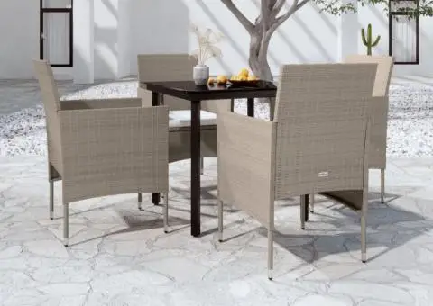 Set de masă pentru grădină, 5 piese, cu perne, bej și negru - 1/5