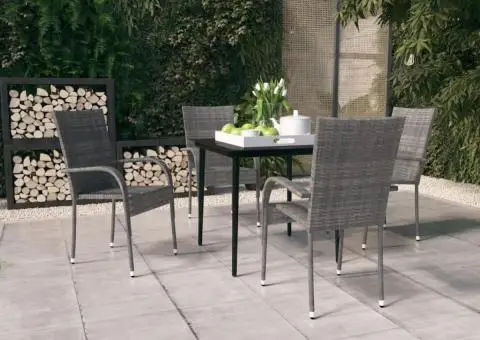 Set de servit masa pentru grădină, 5 piese, gri și negru - 1/5