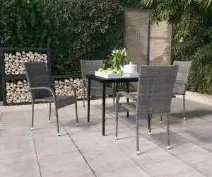 vidaXL Set de servit masa pentru grădină, 5 piese, gri și negru