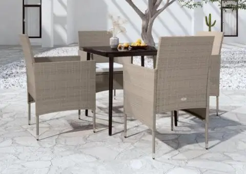 Set de masă pentru grădină, 5 piese, cu perne, bej și negru - 1/5